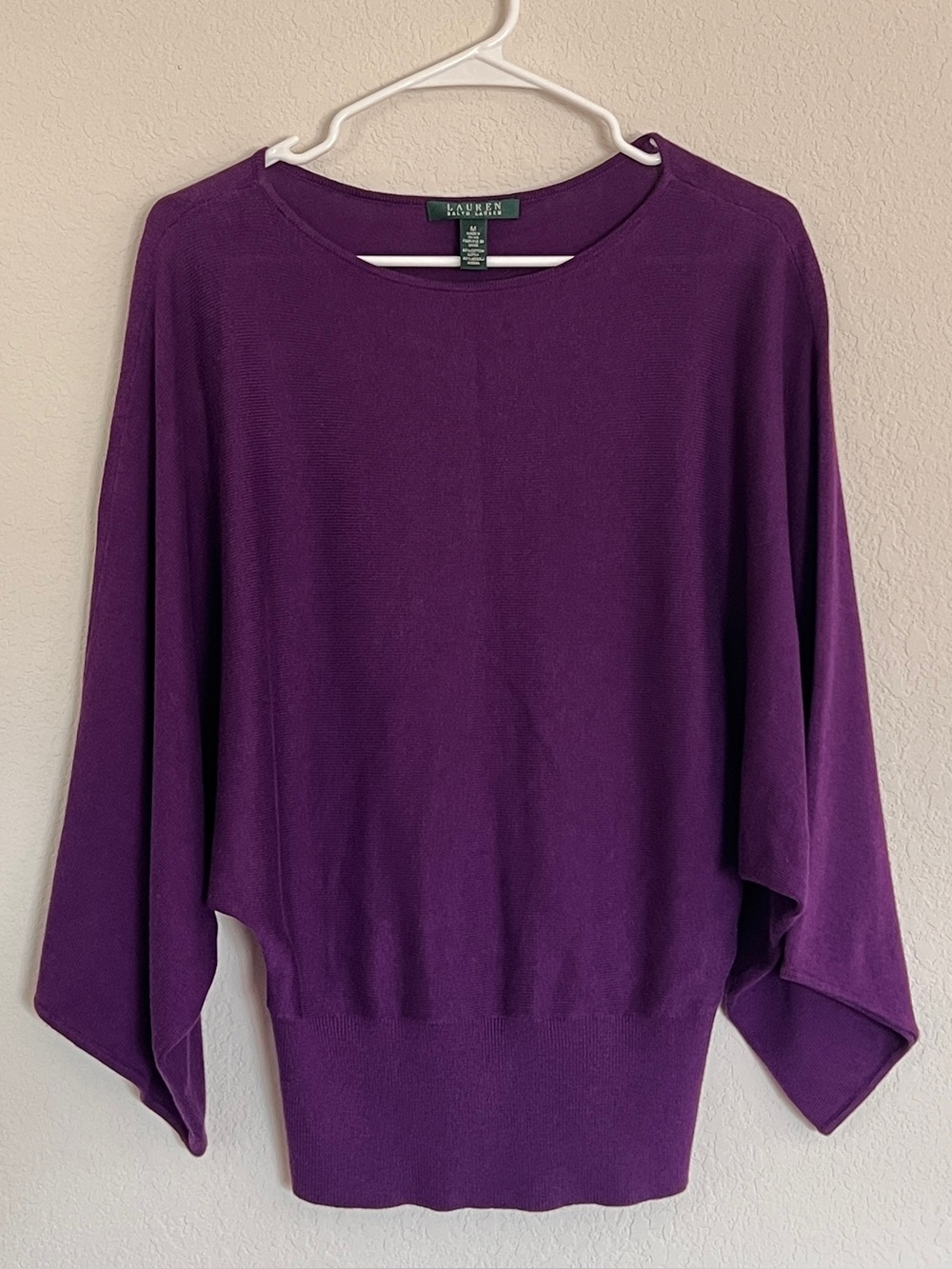 Lauren Ralph Lauren Purple Boatneck Draped Dolman Batwing Sweater Ladies Medium